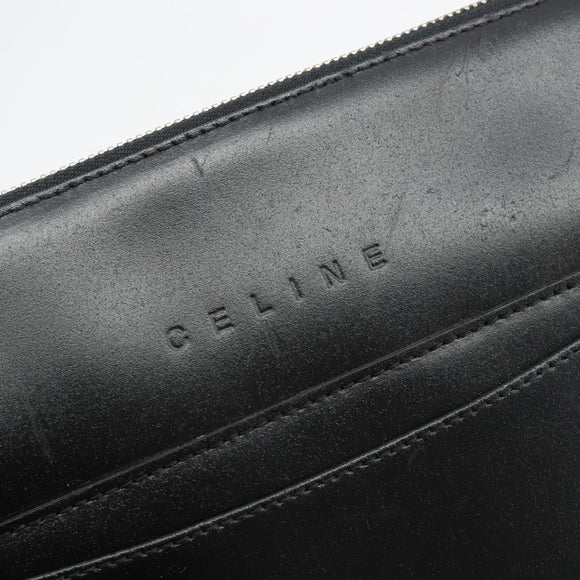 CELINE Schoudertas Leer Zwart Zilver Auth ep15031