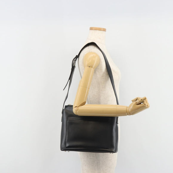 CELINE Schoudertas Leer Zwart Zilver Auth ep15031