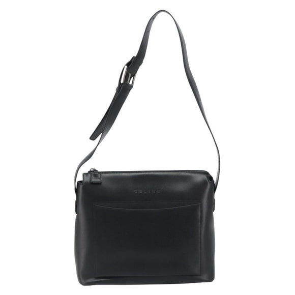 CELINE Schoudertas Leer Zwart Zilver Auth ep15031