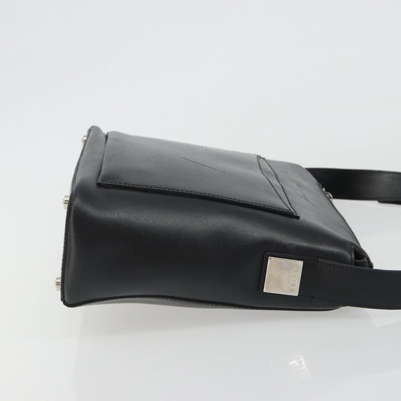 CELINE Schoudertas Leer Zwart Zilver Auth ep15031