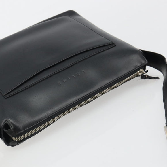 CELINE Schoudertas Leer Zwart Zilver Auth ep15031