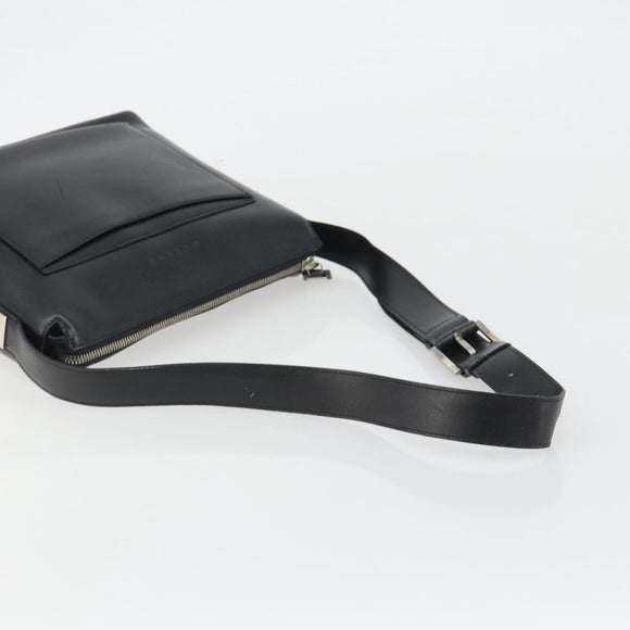 CELINE Schoudertas Leer Zwart Zilver Auth ep15031
