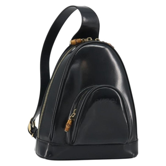 GUCCI Bamboo Shoulder Bag Enamel Black Gold 003 2113 0127 Auth ep15033