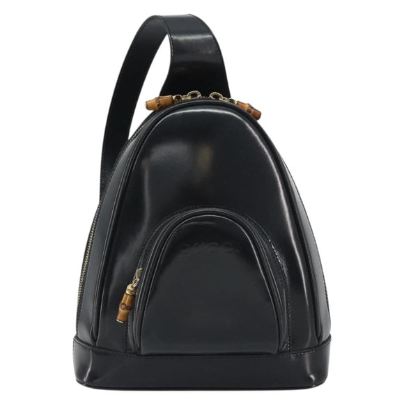 GUCCI Bamboo Shoulder Bag Enamel Black Gold 003 2113 0127 Auth ep15033