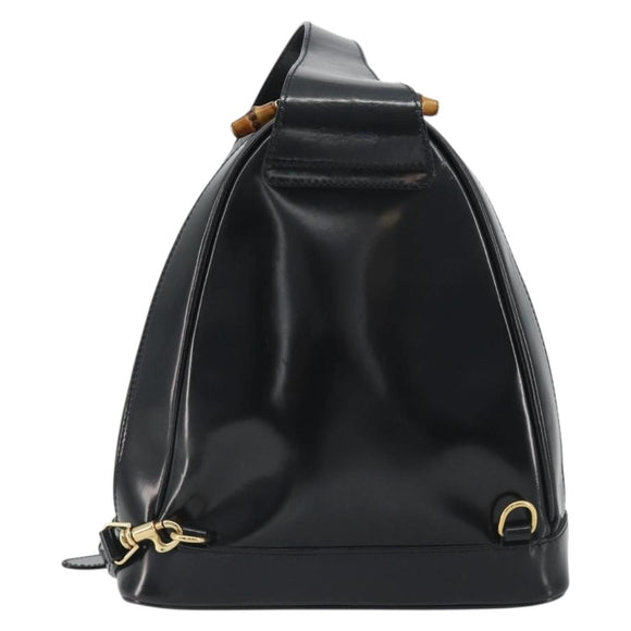 GUCCI Bamboo Shoulder Bag Enamel Black Gold 003 2113 0127 Auth ep15033