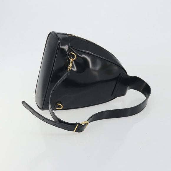 GUCCI Bamboo Shoulder Bag Enamel Black Gold 003 2113 0127 Auth ep15033