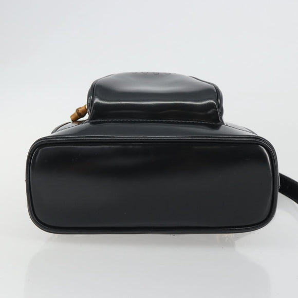 GUCCI Bamboo Shoulder Bag Enamel Black Gold 003 2113 0127 Auth ep15033