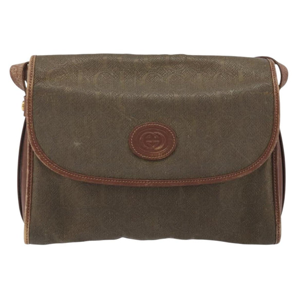 GUCCI Shoulder Bag PVC Canvas Beige Gold Auth ep15035