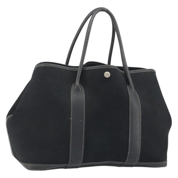 HERMES Garden Party PM Hand Bag Canvas Black Silver Auth ep15036