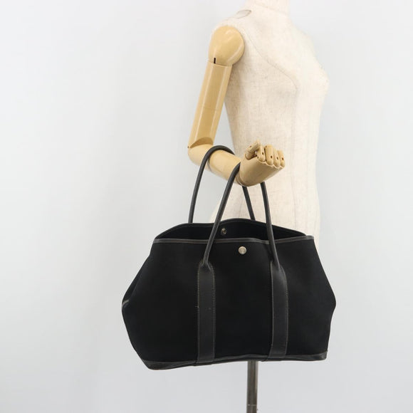 HERMES Garden Party PM Hand Bag Canvas Black Silver Auth ep15036