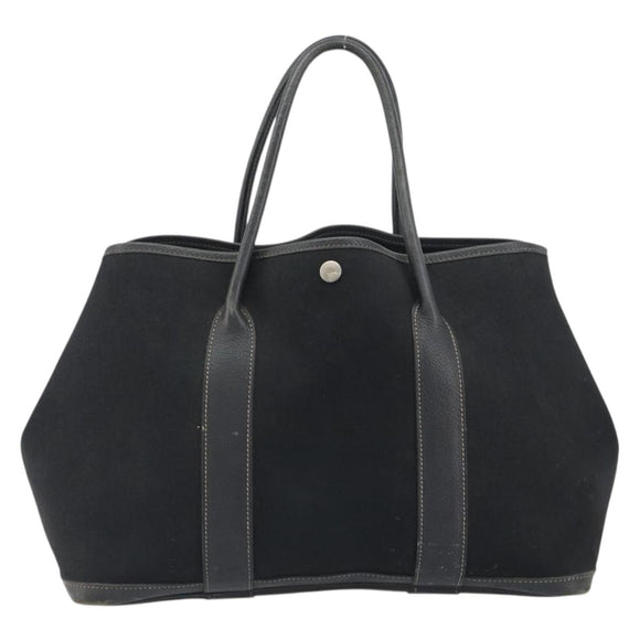 HERMES Garden Party PM Hand Bag Canvas Black Silver Auth ep15036