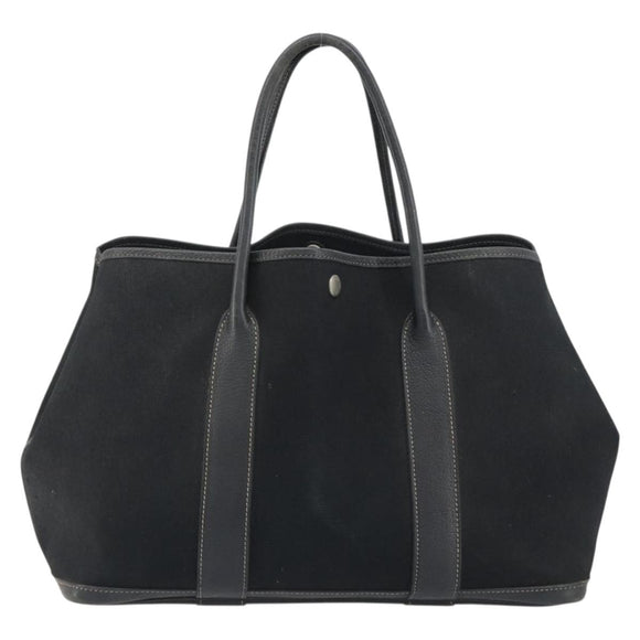 HERMES Garden Party PM Hand Bag Canvas Black Silver Auth ep15036