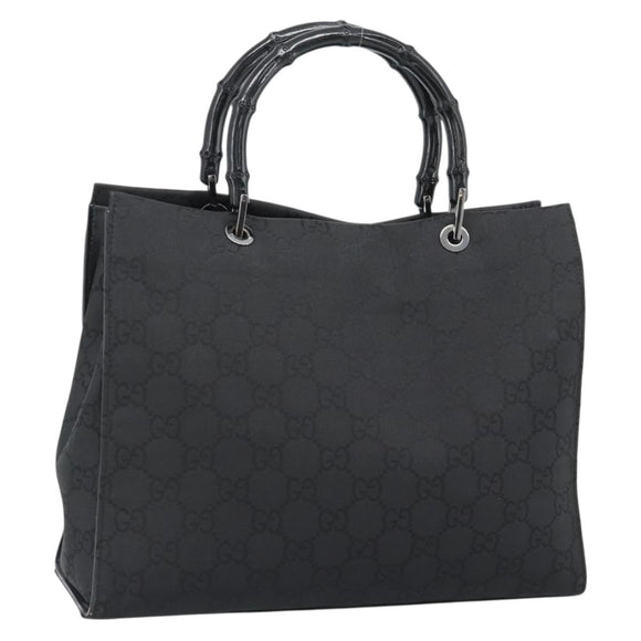 GUCCI GG Canvas Bamboo Hand Bag Nylon Black Silver 002 1010 Auth ep15037