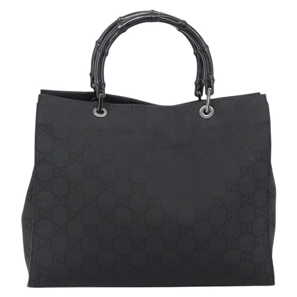 GUCCI GG Canvas Bamboo Hand Bag Nylon Black Silver 002 1010 Auth ep15037