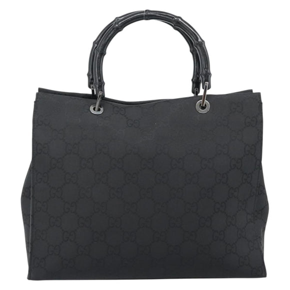 GUCCI GG Canvas Bamboo Hand Bag Nylon Black Silver 002 1010 Auth ep15037