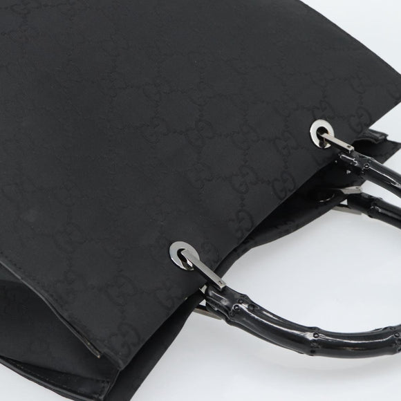 GUCCI GG Canvas Bamboo Hand Bag Nylon Black Silver 002 1010 Auth ep15037