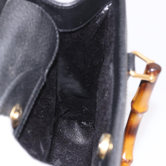 GUCCI Bamboo Hand Bag Leather Black Gold 002 1186 0260 Auth ep15038