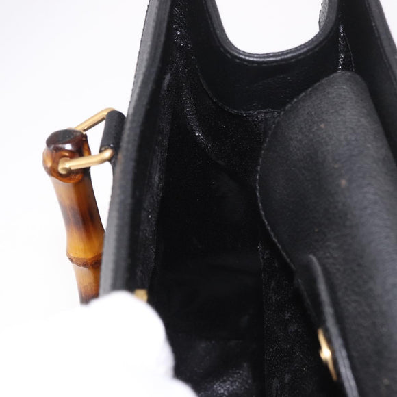 GUCCI Bamboo Hand Bag Leather Black Gold 002 1186 0260 Auth ep15038