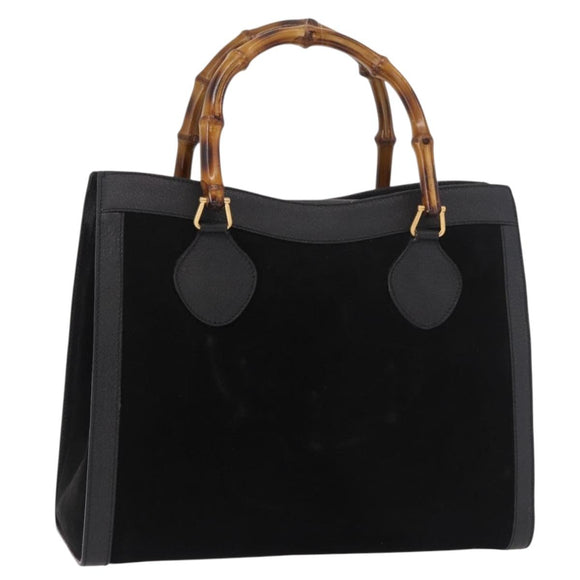 GUCCI Bamboo Hand Bag Leather Black Gold 002 1186 0260 Auth ep15038