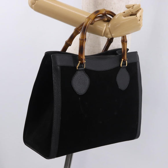 GUCCI Bamboo Hand Bag Leather Black Gold 002 1186 0260 Auth ep15038