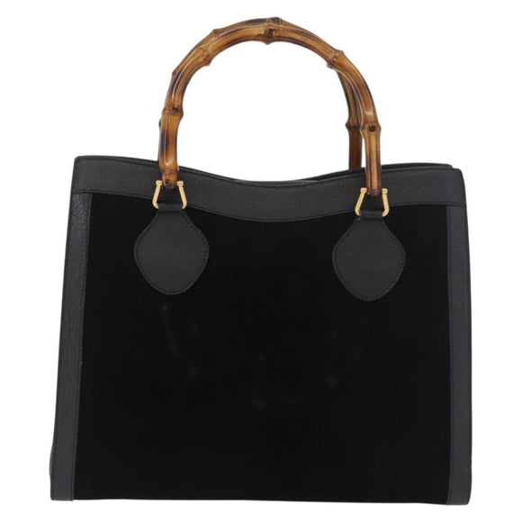 GUCCI Bamboo Hand Bag Leather Black Gold 002 1186 0260 Auth ep15038