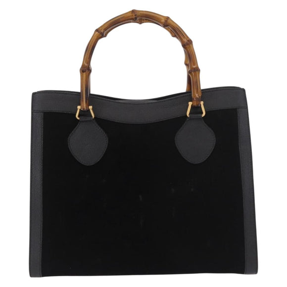 GUCCI Bamboo Hand Bag Leather Black Gold 002 1186 0260 Auth ep15038