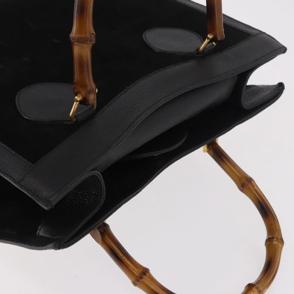 GUCCI Bamboo Hand Bag Leather Black Gold 002 1186 0260 Auth ep15038
