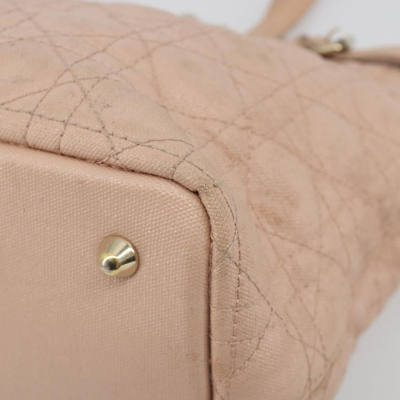 Christian Dior Lady Dior Canage Hand Bag Coated Canvas Pink Gold Auth ep15039