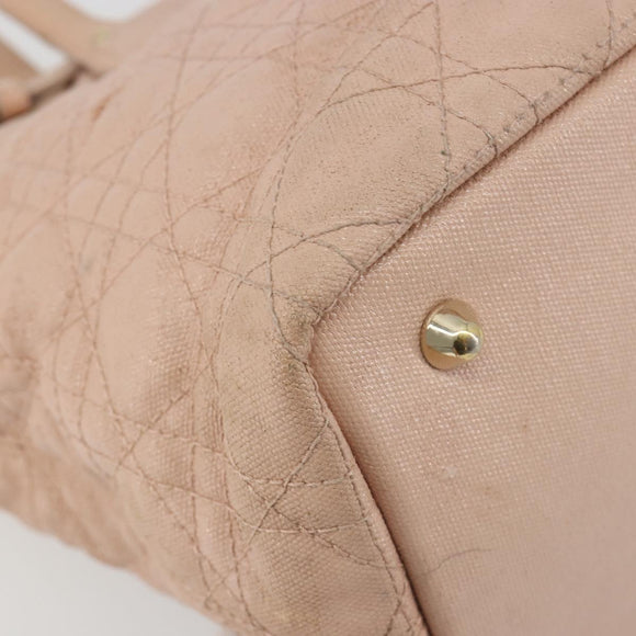 Christian Dior Lady Dior Canage Hand Bag Coated Canvas Pink Gold Auth ep15039