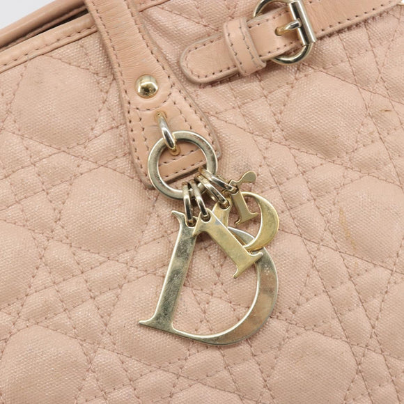 Christian Dior Lady Dior Canage Hand Bag Coated Canvas Pink Gold Auth ep15039