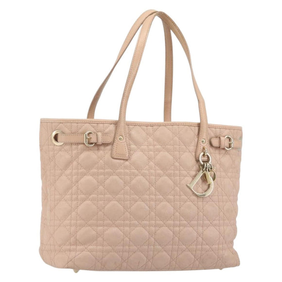 Christian Dior Lady Dior Canage Hand Bag Coated Canvas Pink Gold Auth ep15039