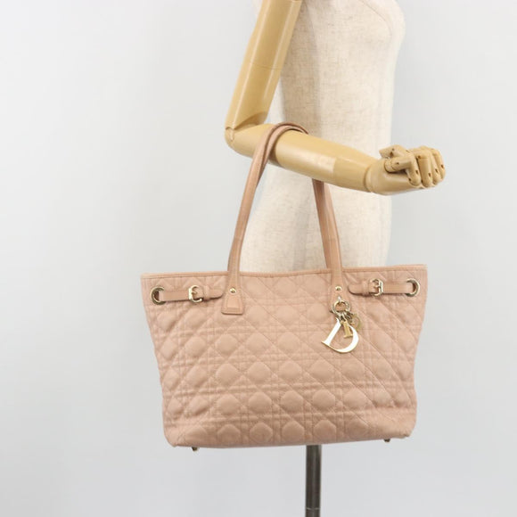 Christian Dior Lady Dior Canage Hand Bag Coated Canvas Pink Gold Auth ep15039