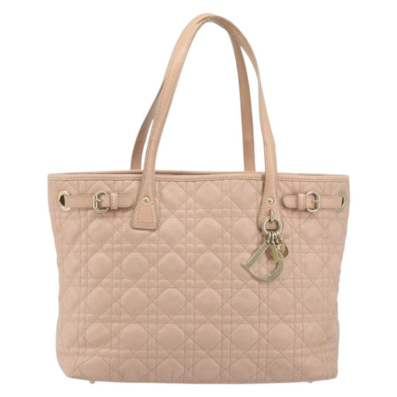 Christian Dior Lady Dior Canage Hand Bag Coated Canvas Pink Gold Auth ep15039