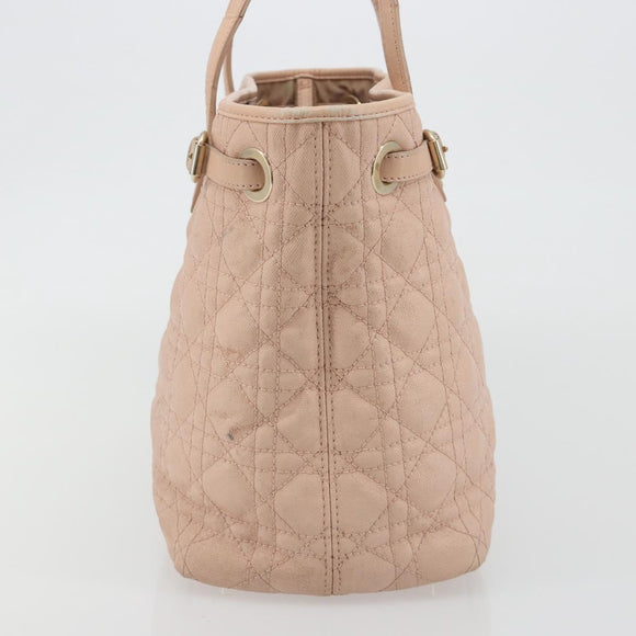 Christian Dior Lady Dior Canage Hand Bag Coated Canvas Pink Gold Auth ep15039