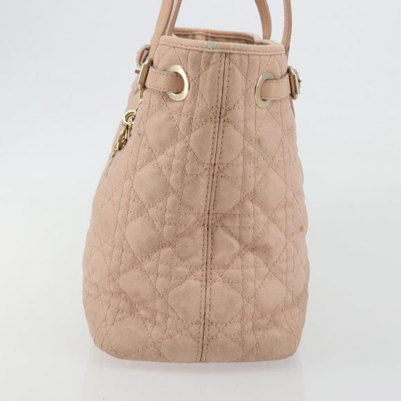 Christian Dior Lady Dior Canage Hand Bag Coated Canvas Pink Gold Auth ep15039