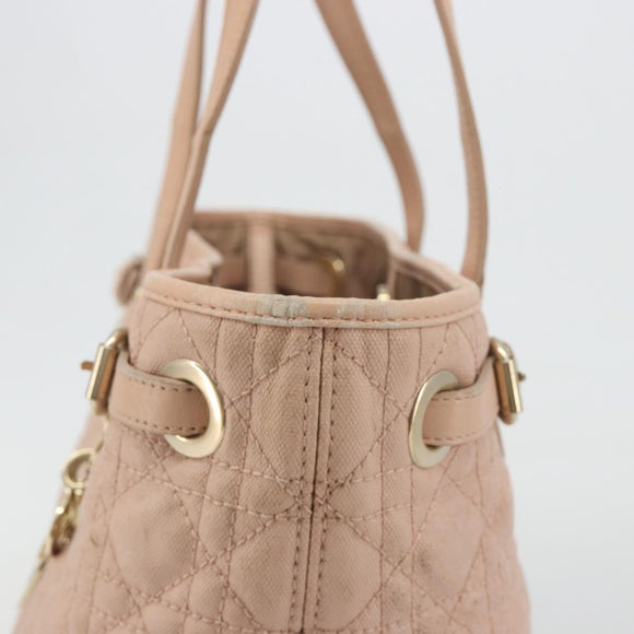 Christian Dior Lady Dior Canage Hand Bag Coated Canvas Pink Gold Auth ep15039