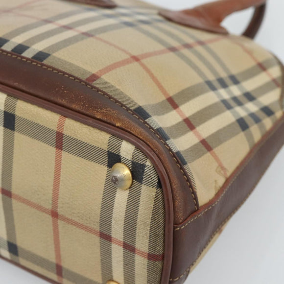 Burberrys Nova Check Hand Bag PVC Beige Gold Auth ep15040