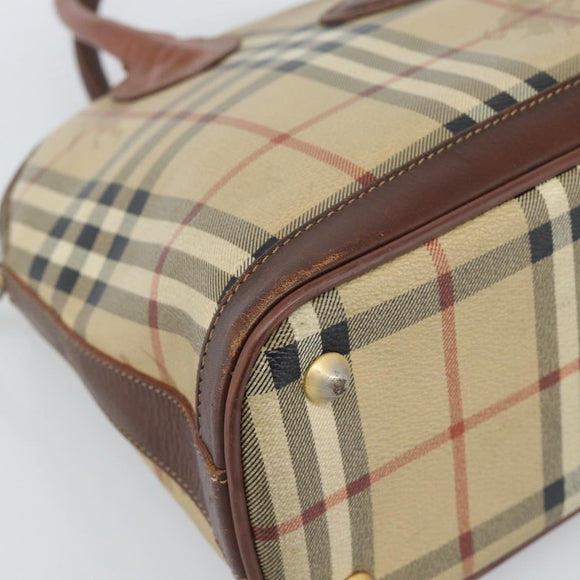 Burberrys Nova Check Hand Bag PVC Beige Gold Auth ep15040
