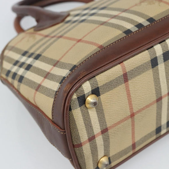 Burberrys Nova Check Hand Bag PVC Beige Gold Auth ep15040