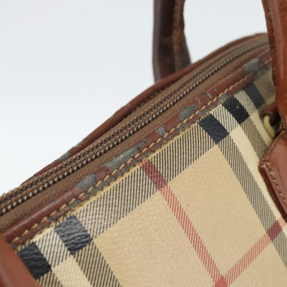 Burberrys Nova Check Hand Bag PVC Beige Gold Auth ep15040