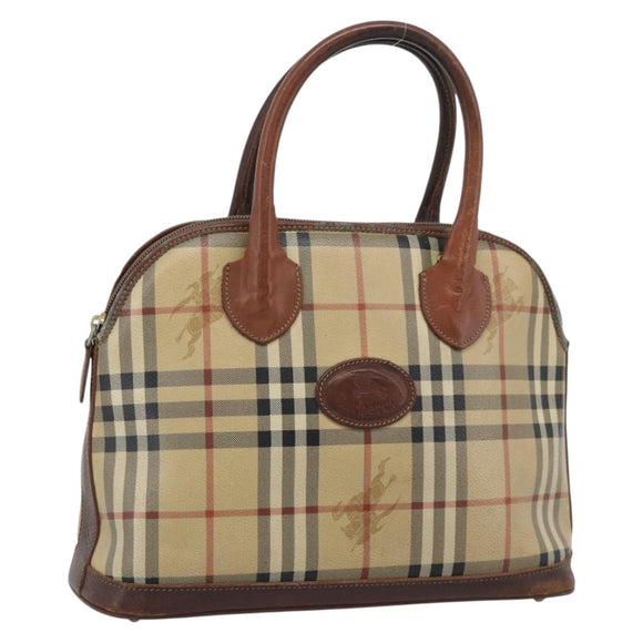 Burberrys Nova Check Hand Bag PVC Beige Gold Auth ep15040