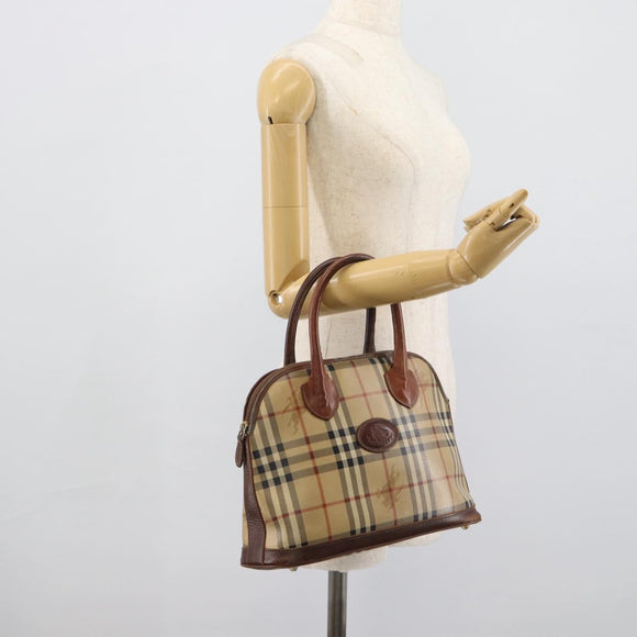 Burberrys Nova Check Hand Bag PVC Beige Gold Auth ep15040