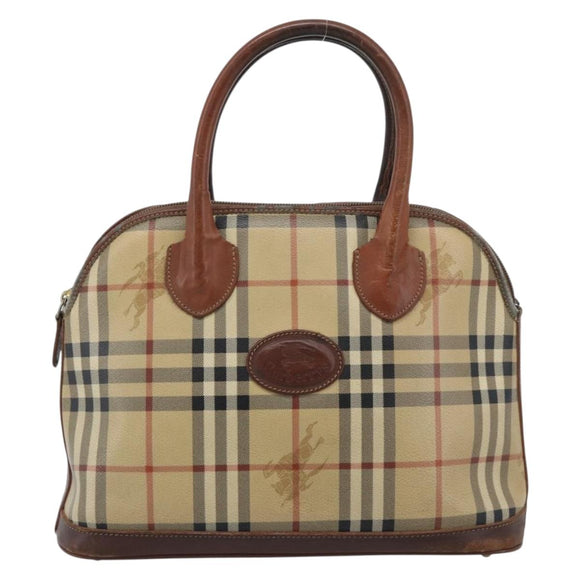 Burberrys Nova Check Hand Bag PVC Beige Gold Auth ep15040