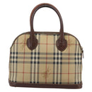 Burberrys Nova Check Hand Bag PVC Beige Gold Auth ep15040-2