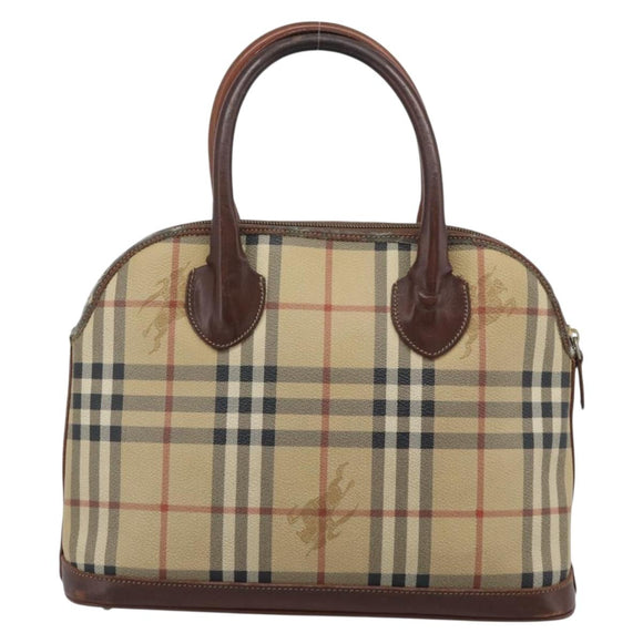 Burberrys Nova Check Hand Bag PVC Beige Gold Auth ep15040