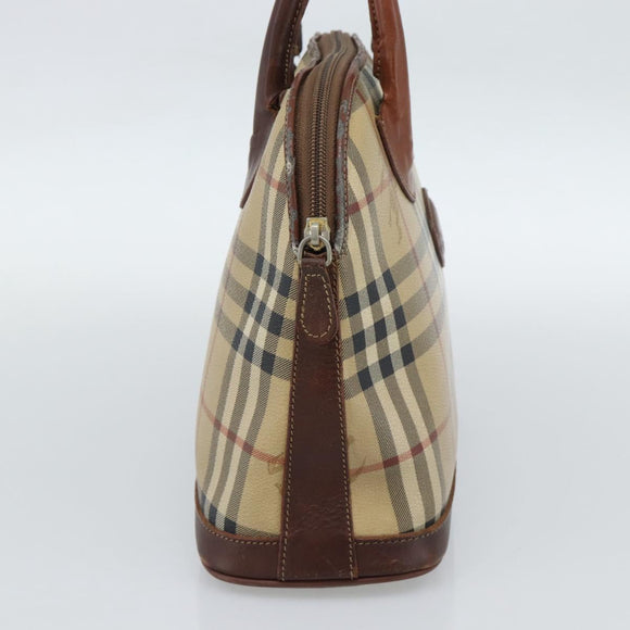 Burberrys Nova Check Hand Bag PVC Beige Gold Auth ep15040