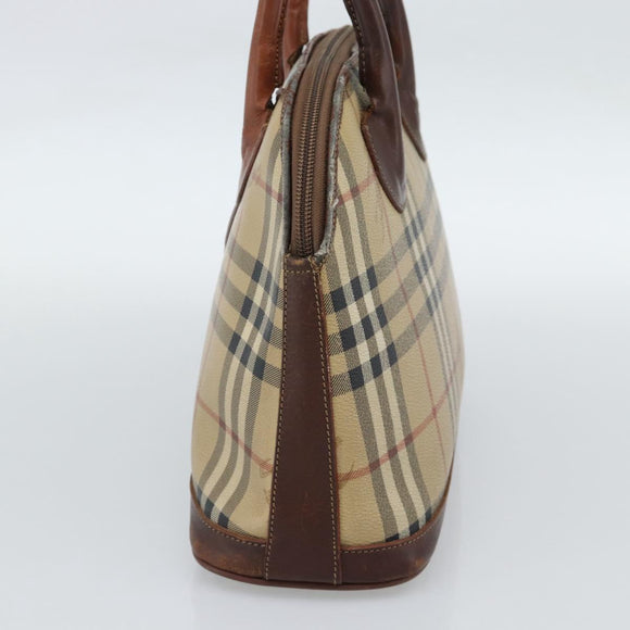 Burberrys Nova Check Hand Bag PVC Beige Gold Auth ep15040