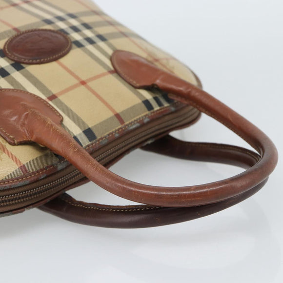 Burberrys Nova Check Hand Bag PVC Beige Gold Auth ep15040