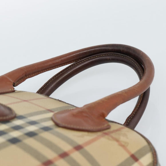 Burberrys Nova Check Hand Bag PVC Beige Gold Auth ep15040