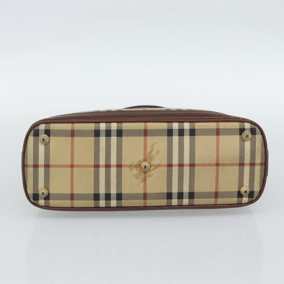 Burberrys Nova Check Hand Bag PVC Beige Gold Auth ep15040